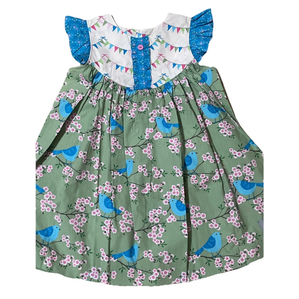 Elanore Rose Girls 7/8 Short Sleeve Blue Birds And Flowers